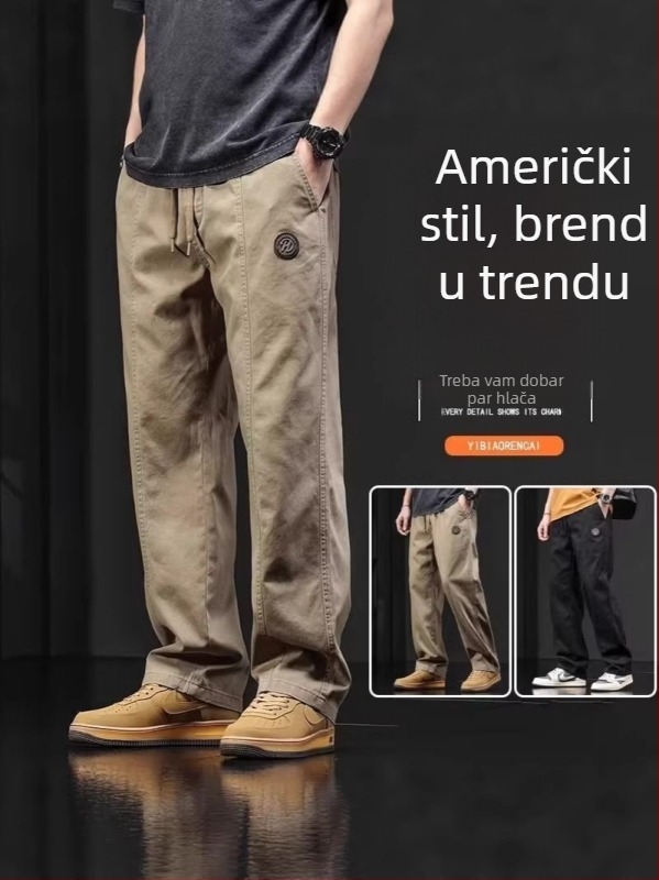Muške hlače od pamukastog twilla za radni stil – američki retro casual, široke nogavice i ravni kroj