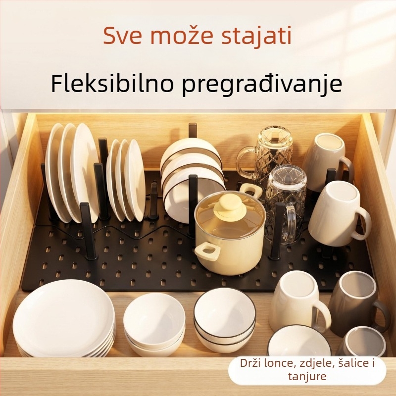 Organizator posuđa u ladici s perforiranom pločom, proširivi odvodni stalak