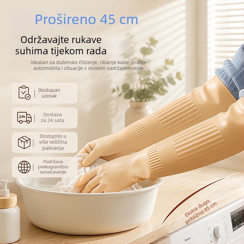 Lateks rukavice s debelim slojem, produžene duljine, vodootporne i izdržljive za pranje suđa i rublja, kućna upotreba u kuhinji