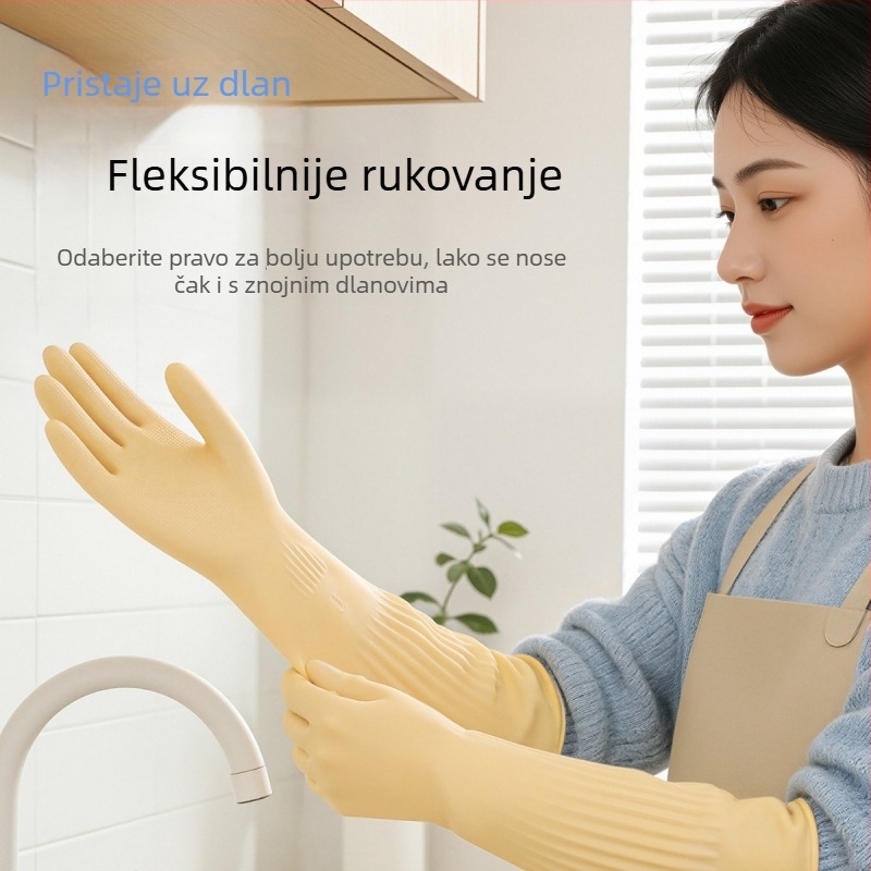 Lateks rukavice s debelim slojem, produžene duljine, vodootporne i izdržljive za pranje suđa i rublja, kućna upotreba u kuhinji
