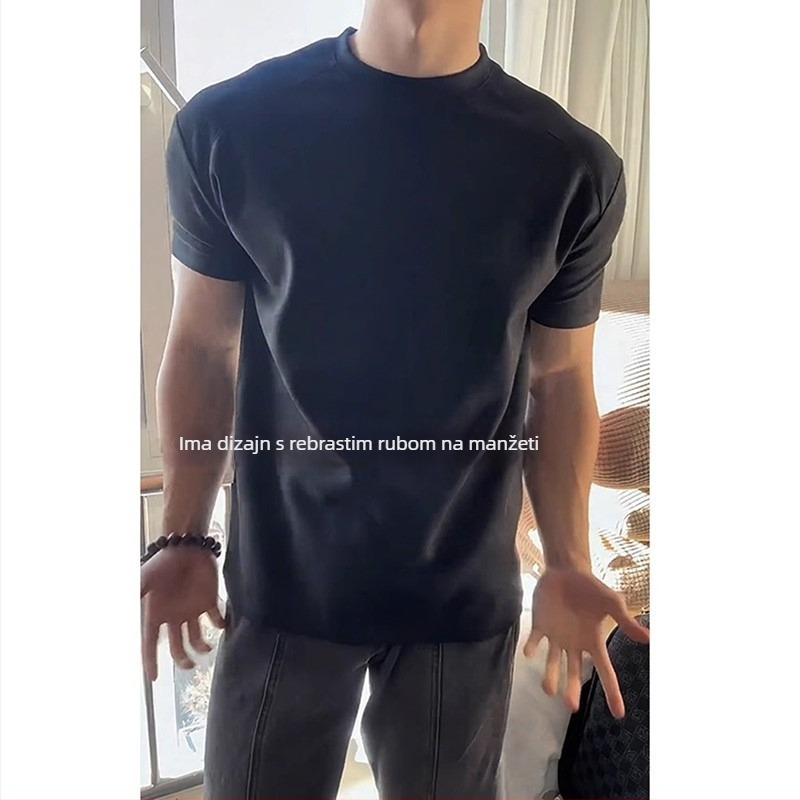 Crna Sorona muška kratka majica za muškarce, ljeto, slim-fit, rastezljiva, teški materijal, za fitness