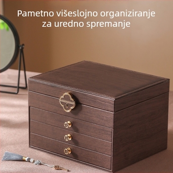 Višeslojna kutija za nakit od drva s uzorkom drveta, retro stil, minimalistički luksuzan prostor za pohranu nakita, kvadratnog oblika, zatvaranje sa klikom, vodootporna, model 2025