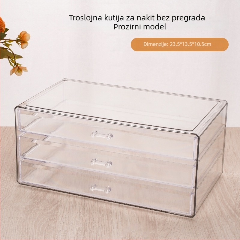Prozirna kutija za nakit s ladicama za naušnice i prstene, akrilni stolni organizator