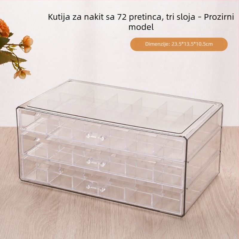 Prozirna kutija za nakit s ladicama za naušnice i prstene, akrilni stolni organizator