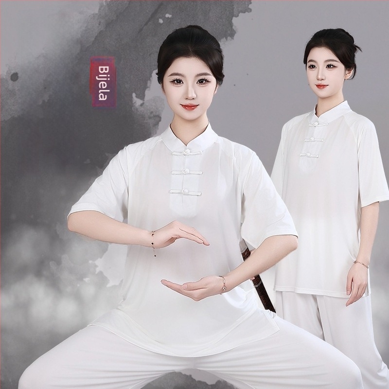 Tai Chi odjeća za muškarce i žene, 2026 novi stil, tkanina mliječne svile i mreža ledene svile, trening odjeća Tai Chi, ljeto, kratki rukav, lagano.