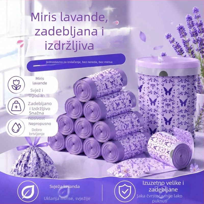 Smeće vreće boje lavande, debele, s dvostrukim vezivanjem za zatvaranje, otporne na kidanje, za kuhinju i ured, ekstra debeli