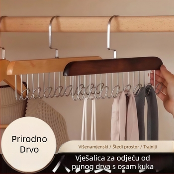 Drvena vješalica s osam kuka za donje rublje, topove i kravate – multifunkcionalni nosač za skladištenje i sušenje za kućnu upotrebu