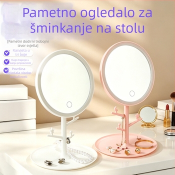 LED osvijetljeno ogledalo za šminkanje na stolu, preklopno i prijenosno za dom