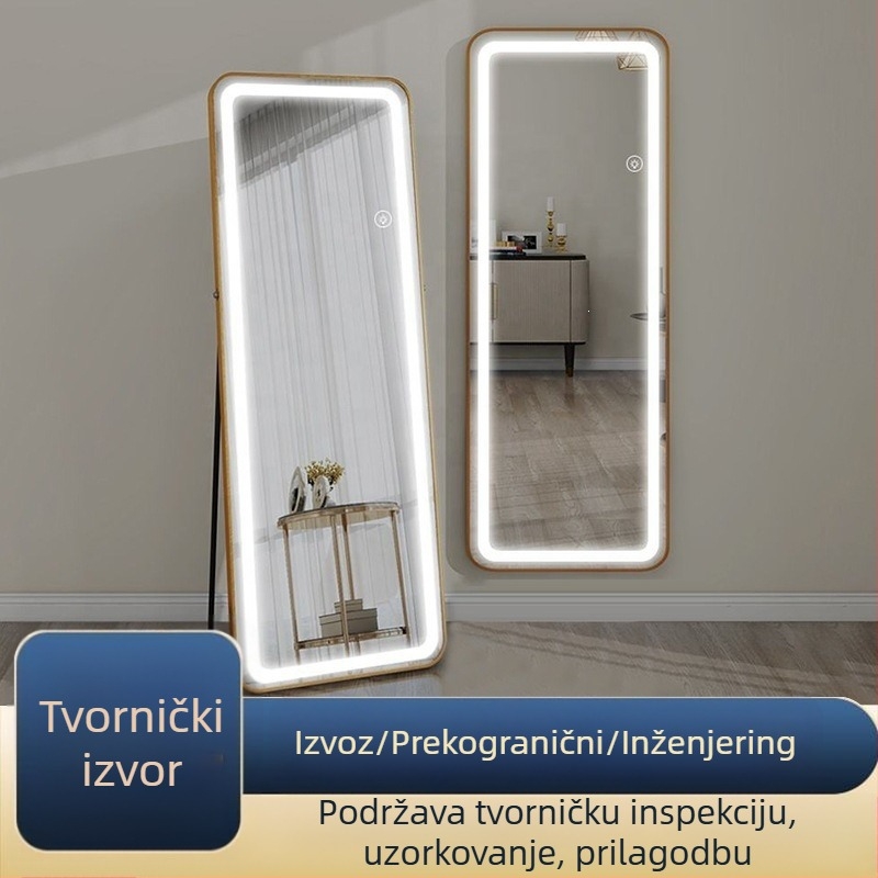 Pametno ogledalo za šminku s neovisnim osvjetljenjem, dvostrukim gumbom i trobojno odmagljivanjem, podni ogledalo od aluminijske legure