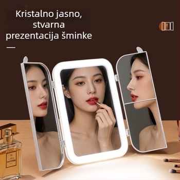 Sklopivo LED ogledalo za šminku s rasvjetom, prilagodljiva svjetlina, stolno HD ogledalo za studentski dom