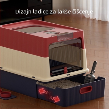 Izuzetno velika potpuno zatvorena kutija za mačji pijesak s UV sterilizacijom, zaštita od prskanja