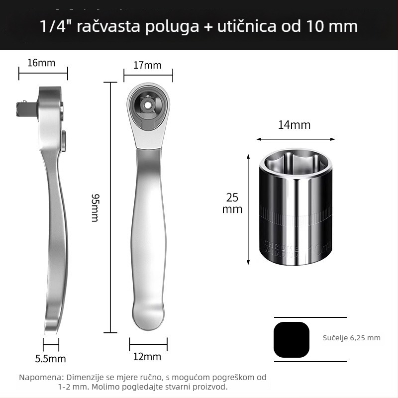 Mini račnasti ključ set, dvodirekcijski brzi nastavci