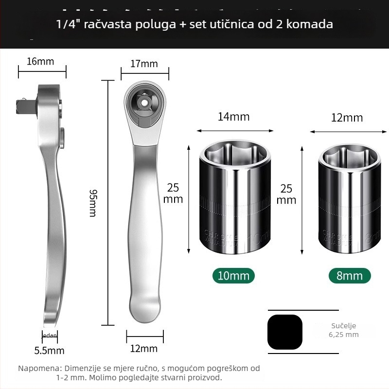 Mini račnasti ključ set, dvodirekcijski brzi nastavci