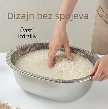 Nehrđajući čelični sud za odvod vode, za pranje povrća i riže, velik kapacitet, višenamjenska kuhinjska posuda za pečenje i mijesanje tijesta