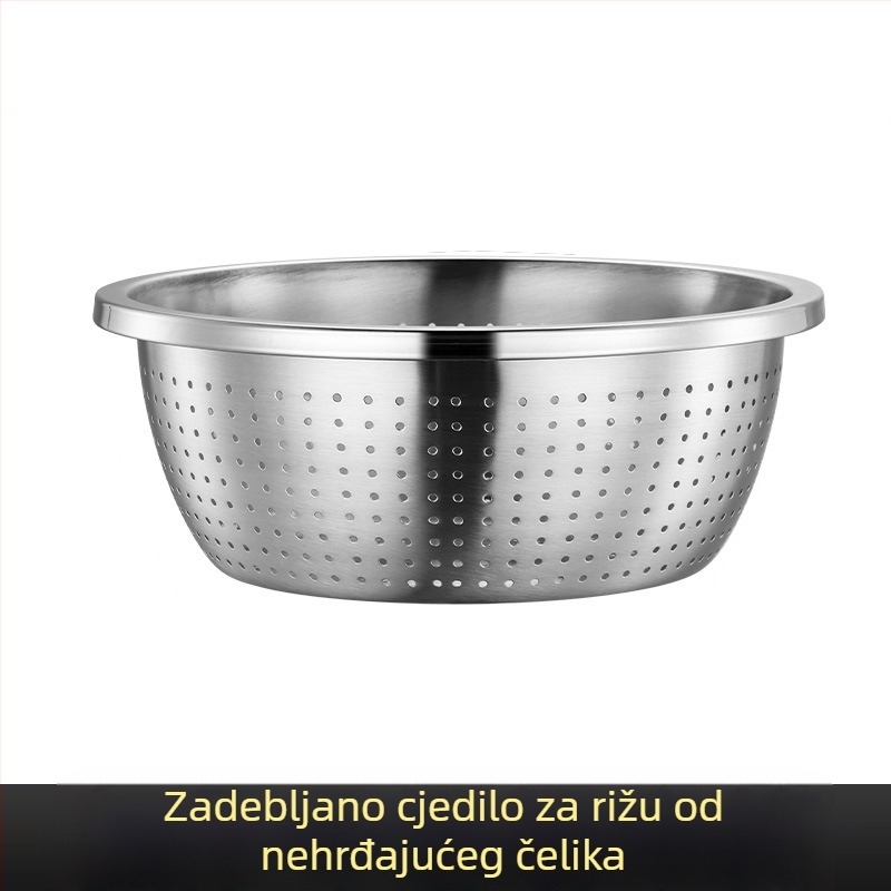 Velika posuda od nehrđajućeg čelika s širokim rubom, višenamjenska kuhinjska zdjela za pranje povrća, mućenje jaja i zamijesanje tijesta