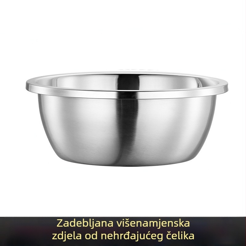 Velika posuda od nehrđajućeg čelika s širokim rubom, višenamjenska kuhinjska zdjela za pranje povrća, mućenje jaja i zamijesanje tijesta
