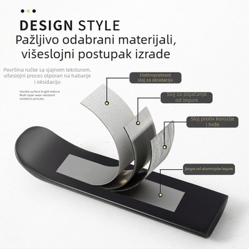 Aluminijska legura ručica za ormariće i ladice, mat završna obrada, zakrivljeni dizajn, moderni minimalistički stil