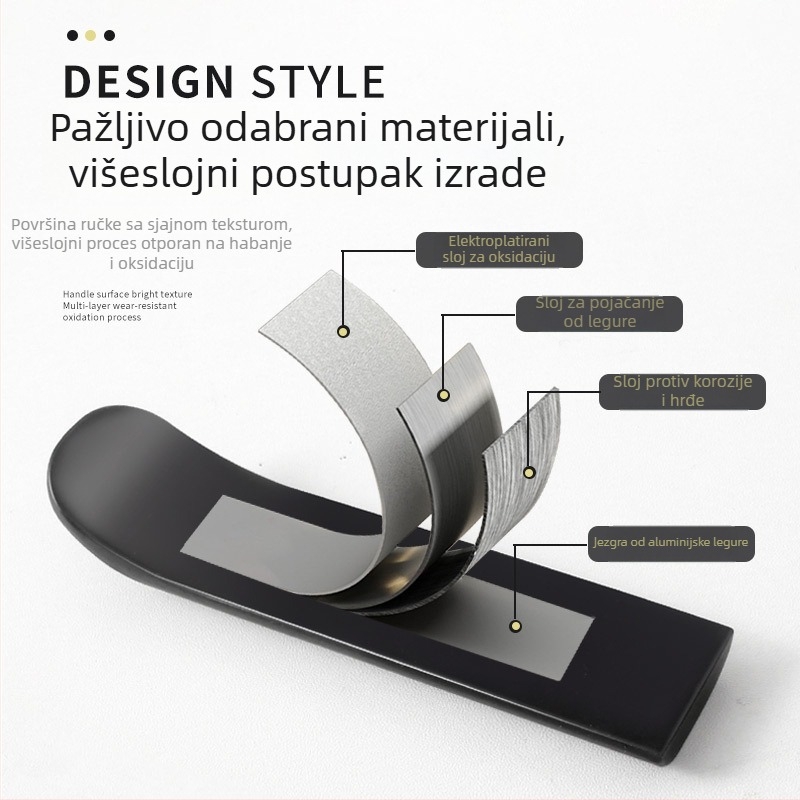 Aluminijska legura ručica za ormariće i ladice, mat završna obrada, zakrivljeni dizajn, moderni minimalistički stil