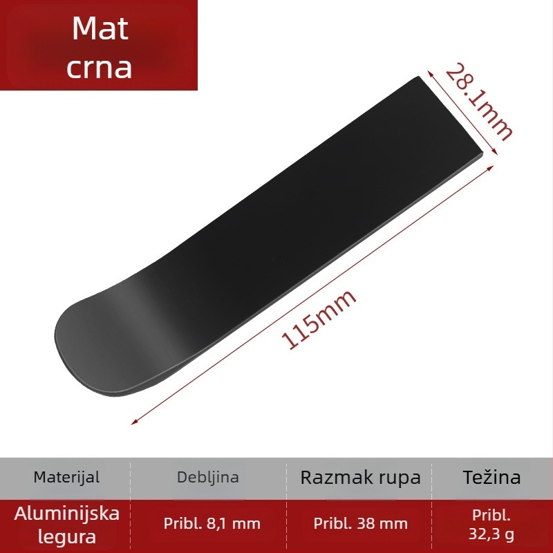Aluminijska legura ručica za ormariće i ladice, mat završna obrada, zakrivljeni dizajn, moderni minimalistički stil