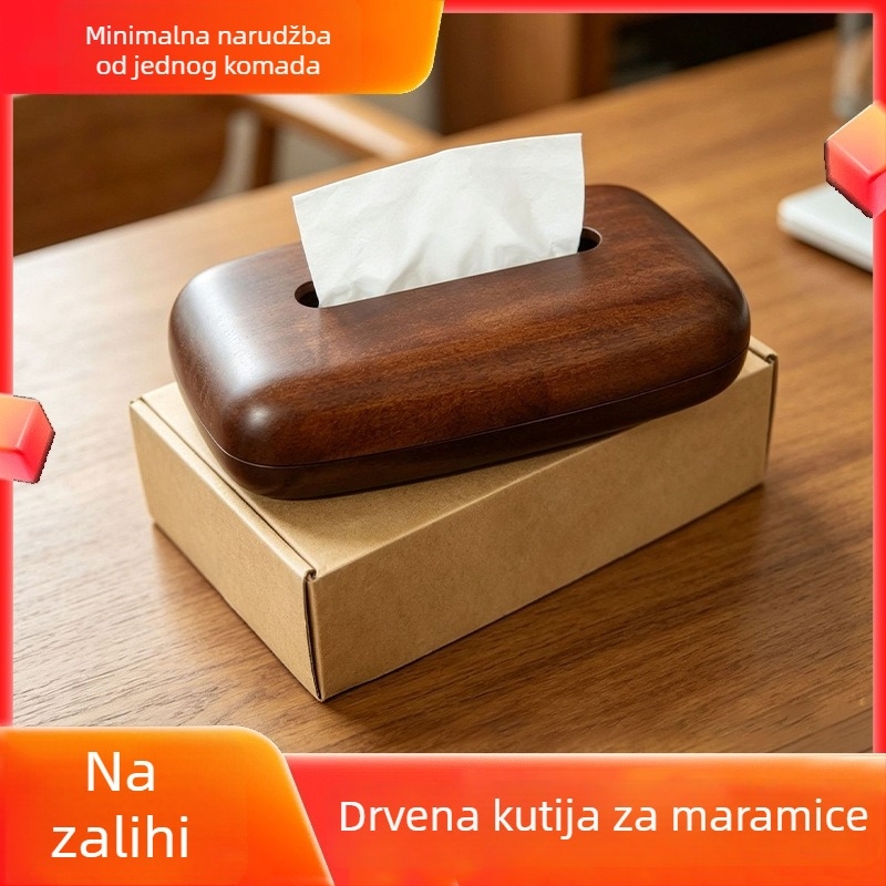 Drvena kutija za maramice, tamno orah boje, oblik kruha, Zen stil stolni organizator za sobu za čaj.