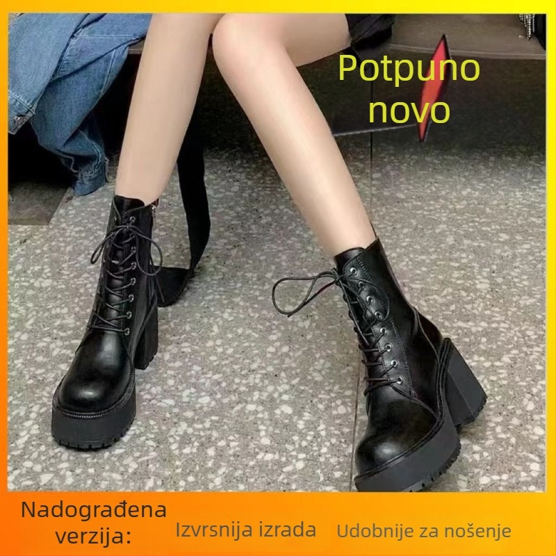 Martin Boots Ženske čizme s debelim potplatama, kratke čizme, britanski stil, bočni zatvarač, srednji potpetica, jesen-zima
