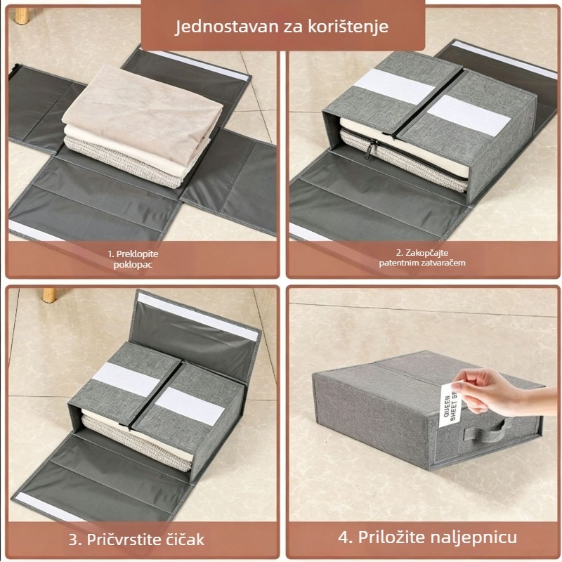 Sklopiva kutija za pohranu posteljine s kliznim poklopcem, velika kapaciteta, za jorgane, plahte i navlake