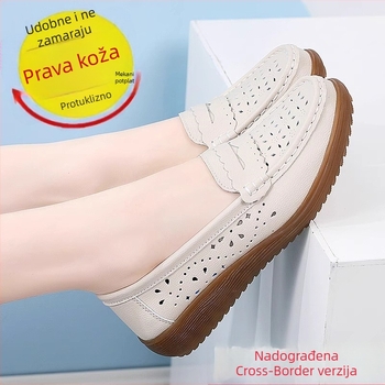 Ženske kožne slip-on mokasine s prozračnim dizajnom, bijele boje, ljetni stil, mekana potplata