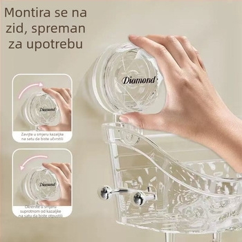 Lagana luksuzna kupaonska zidna polica sa vakuum kopčom – za četkicu za zube i pastu, prozirna plastična kutija