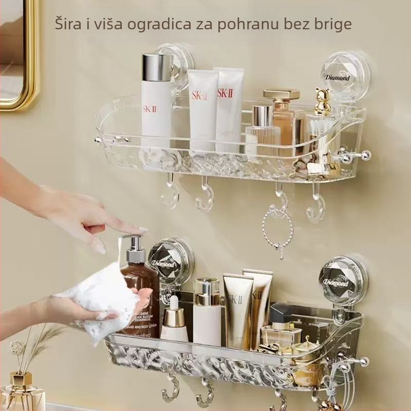 Lagana luksuzna kupaonska zidna polica sa vakuum kopčom – za četkicu za zube i pastu, prozirna plastična kutija