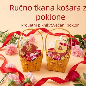 Ručna košara od ratana i drveta, kutija za poklone i bombone, košara za voće u seoskom stilu