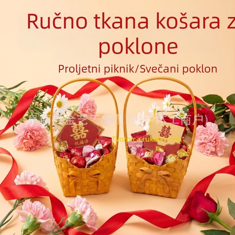 Ručna košara od ratana i drveta, kutija za poklone i bombone, košara za voće u seoskom stilu