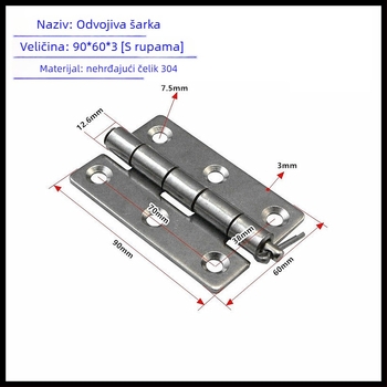 Zsaner od nehrđajućeg čelika 304 s odvojivim pinom, industrijski težak, dimenzije 60 × 90 × 3 mm