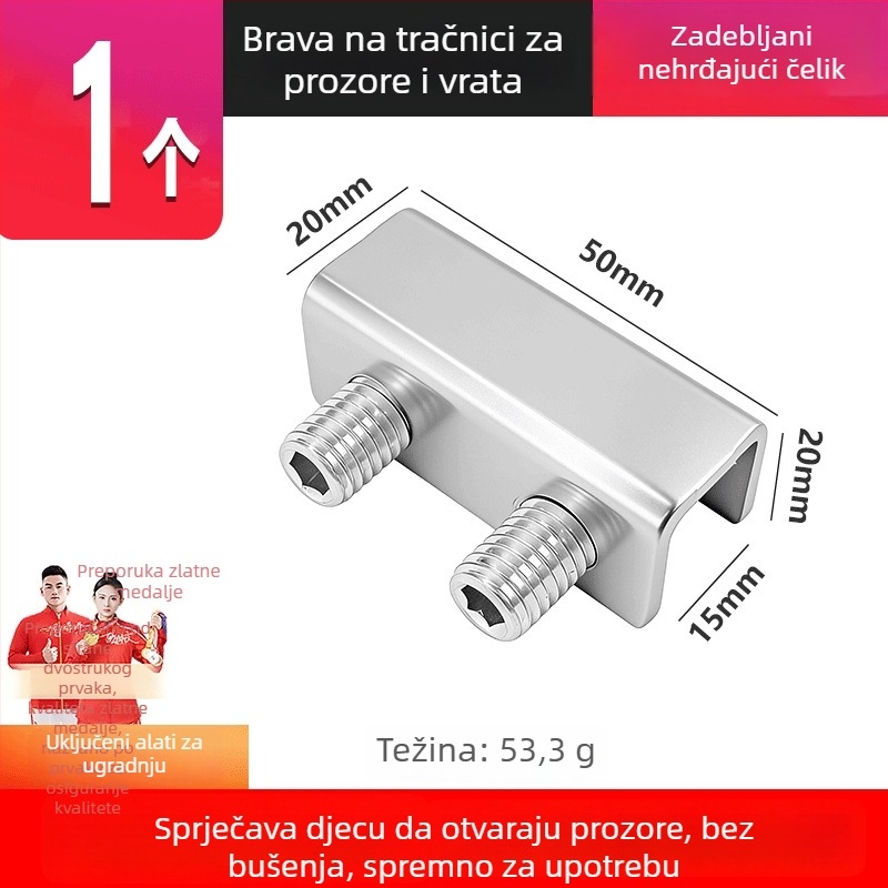 90-stil prozorski limiter s dječjom zaštitom, za prozore i klizna vrata, bez bušenja, nehrđajući čelik