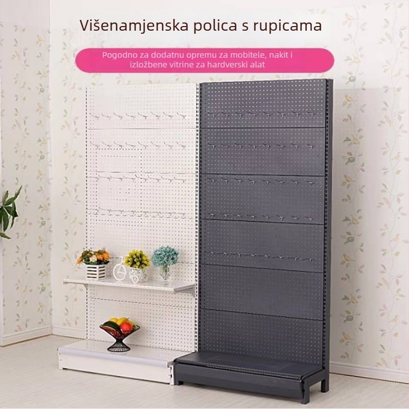 Drveni perforirani panel s kukama na podnoj stalak za male predmete: nakit, oprema za ribolov, dodaci za telefone, alati i čarape