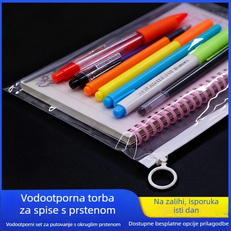 Prozirna A4 vrećica za dokumente s prstenom za dohvat, debela vodootporna mat zip vrećica za pakiranje donjeg rublja i čarapa, ispisivo