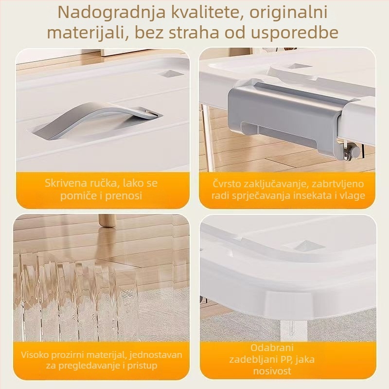 Prozirna kutija za skladištenje s kotačićima, organizator za igračke i odjeću, veliki kapacitet, višenamjenska plastična kutija za skladištenje