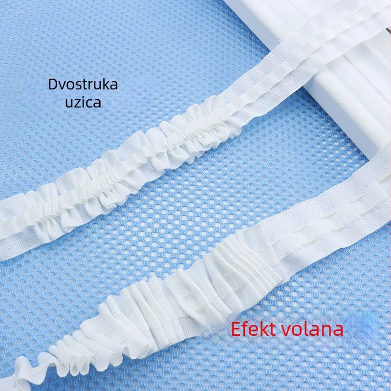 2,5 cm široka zavjesna traka s uskim korejskim stilskim dodacima, dekorativnim S-kukama i malom mašnicom s vezicom