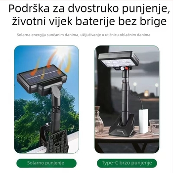 Solarna lampa s klipom i senzorom pokreta, vanjska zidna rasvjeta za vrt, USB prijenosna svjetiljka za kampiranje