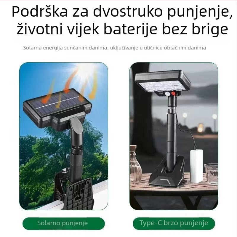 Solarna lampa s klipom i senzorom pokreta, vanjska zidna rasvjeta za vrt, USB prijenosna svjetiljka za kampiranje