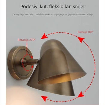 Mala zidna svjetiljka u američkom retro stilu, bakreno tijelo, završetak u antik bronze boji, LED, kontrola prekidačem na zidu