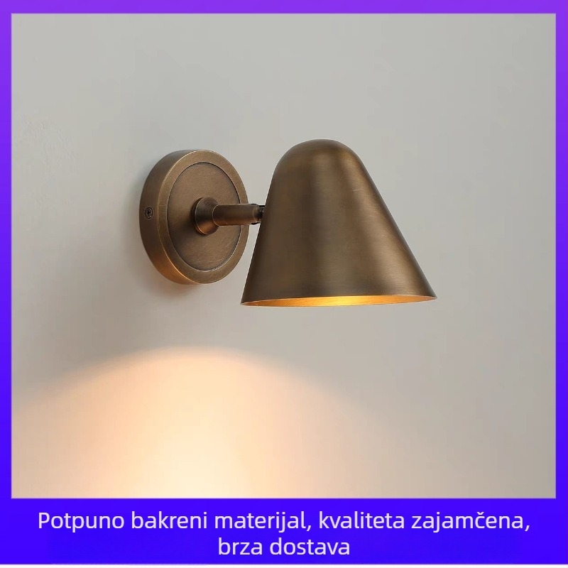Mala zidna svjetiljka u američkom retro stilu, bakreno tijelo, završetak u antik bronze boji, LED, kontrola prekidačem na zidu