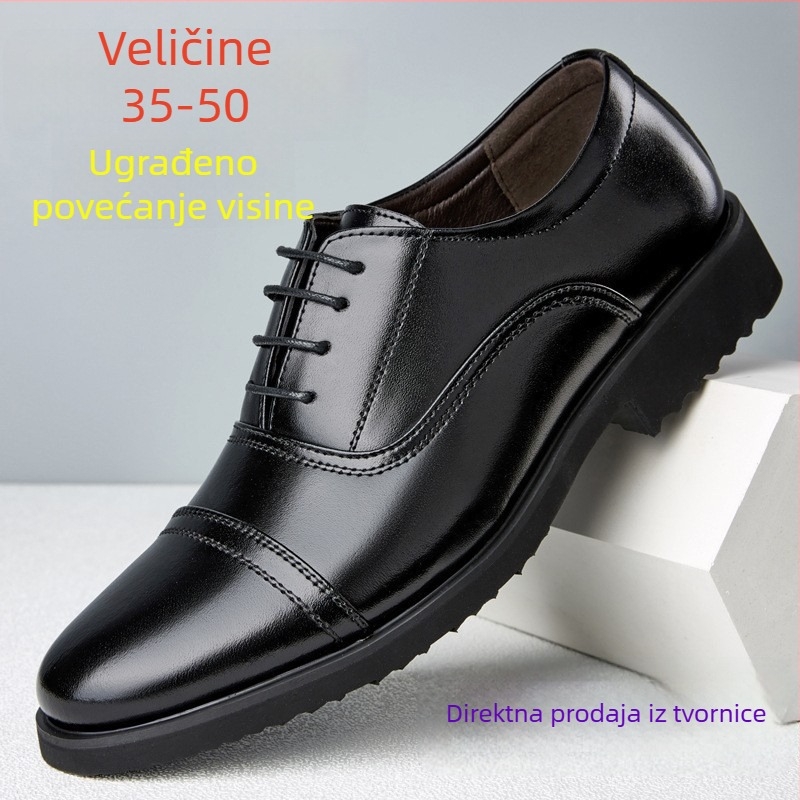 Muške formalne cipele od prave kože, kožna gornja površina, niski profil, gumeni potplat, povećavaju visinu, protuklizne, otporne na habanje, veličine 35-50