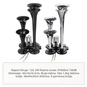 Zračni rog s četiri cijevi, 12/24V, 150 dB, električno upravljanje za kamione