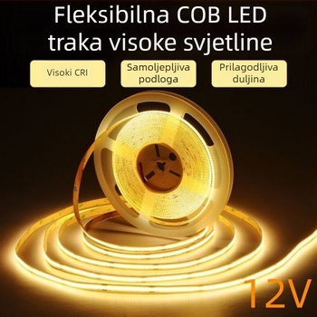 COB LED traka, 12V, visok CRI, samoljepiva pozadina, ultra-tanki aluminijski kanal, fleksibilna linearna svjetiljka