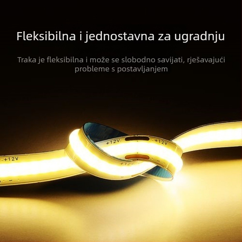 COB LED traka, 12V, visok CRI, samoljepiva pozadina, ultra-tanki aluminijski kanal, fleksibilna linearna svjetiljka