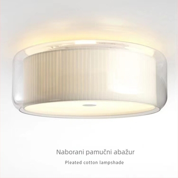 Okružna stropna lampa s tekstilnim sjenilom i staklenim detaljima, moderni minimalistički stil, za dnevni boravak, spavaću sobu i dječju sobu