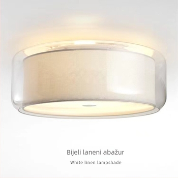 Okružna stropna lampa s tekstilnim sjenilom i staklenim detaljima, moderni minimalistički stil, za dnevni boravak, spavaću sobu i dječju sobu