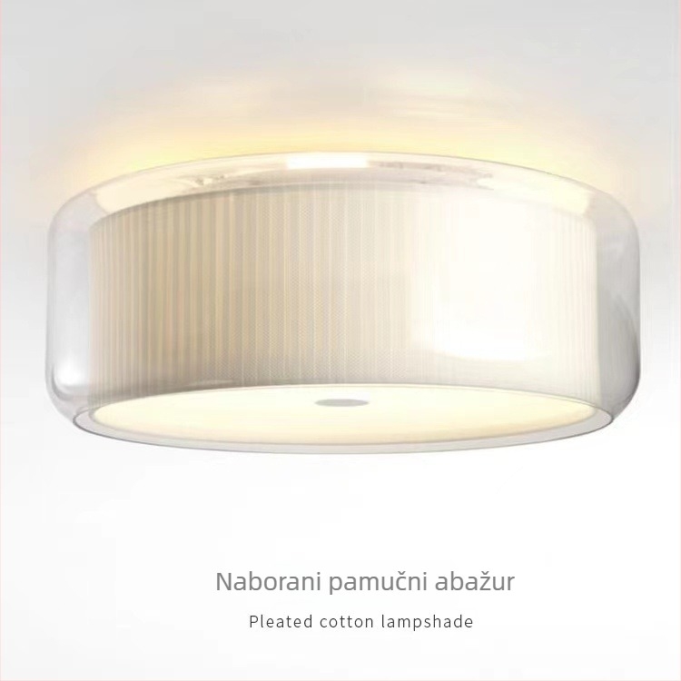 Okružna stropna lampa s tekstilnim sjenilom i staklenim detaljima, moderni minimalistički stil, za dnevni boravak, spavaću sobu i dječju sobu