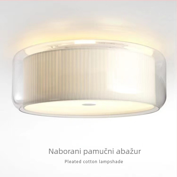 Okružna stropna lampa s tekstilnim sjenilom i staklenim detaljima, moderni minimalistički stil, za dnevni boravak, spavaću sobu i dječju sobu