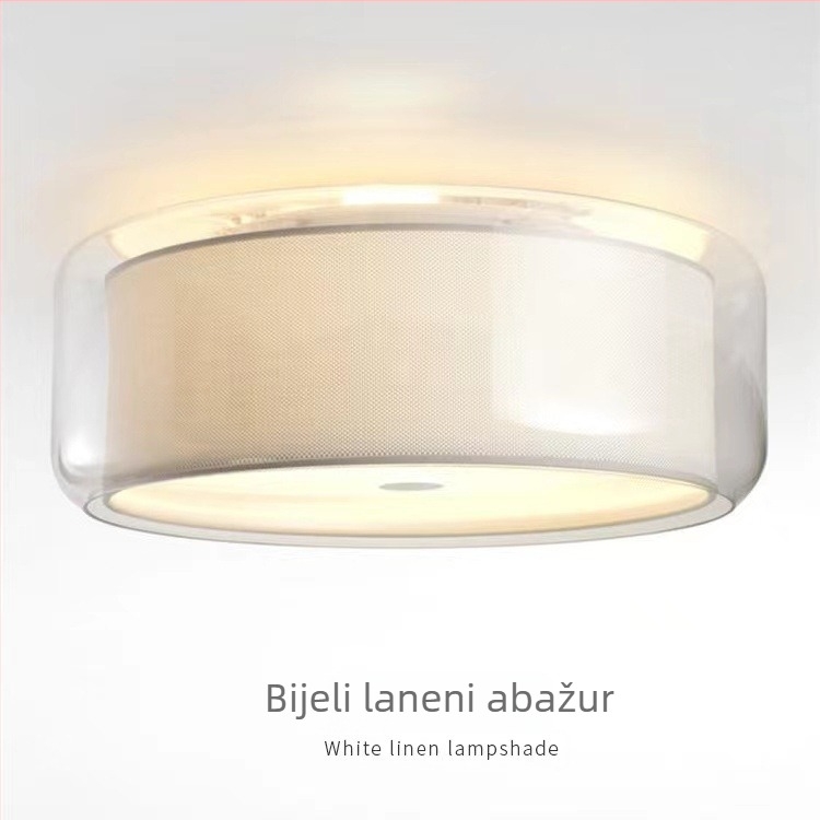 Okružna stropna lampa s tekstilnim sjenilom i staklenim detaljima, moderni minimalistički stil, za dnevni boravak, spavaću sobu i dječju sobu